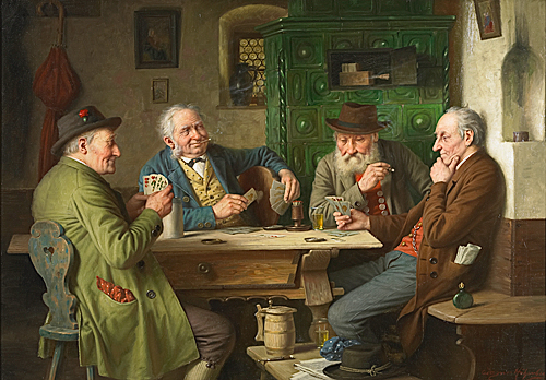 Josef Wagner-Höhenberg - Bavarian tavern scene with card players