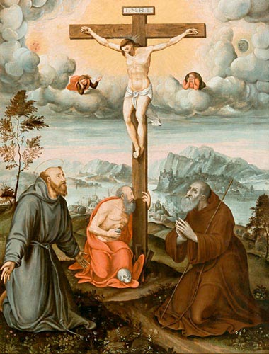 nordital. Maler - Christ at the Cross, sourrunded by the holy Hieronymus, Antonius&Franz of Assisi
