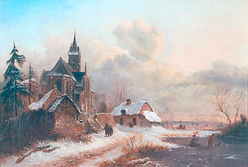 Anton Doll - Umkreis - Church in winter landscape
