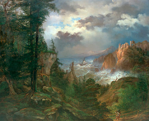 Friedrich Preller d.Ä. - Coast with rocks in the storm