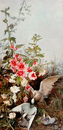 Augusto Raminecz Conzalves - Couple of doves under a bloomy bush