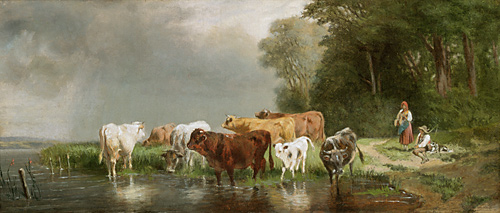 Münchener Maler - Cowherd with his herd