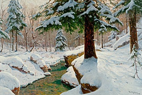Walter Moras - Creek in snowy winter wood