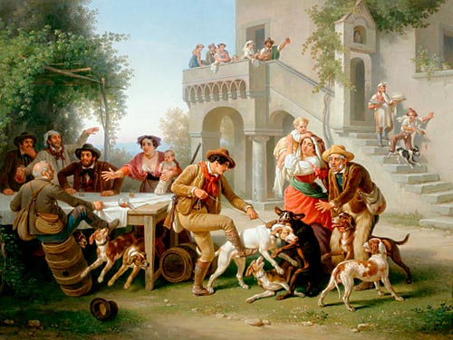 Dietrich Lindau - Drinking roman hunters in front of a tavern in the Campagna