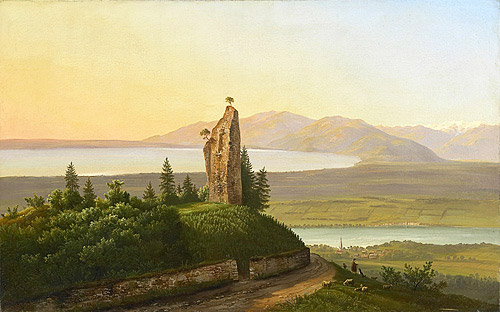 Karl Christian Sparmann - Evenig mood at Lake Constance with a ruined castle 