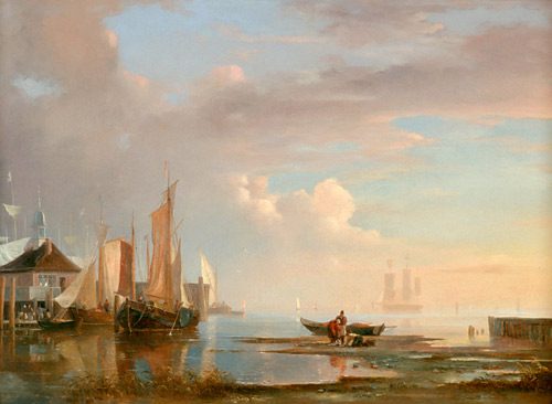 Adolf Vollmer - Evening at the coast harbor