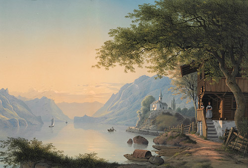 Johann Ludwig Bleuler - Evening mood at a Swiss lake 