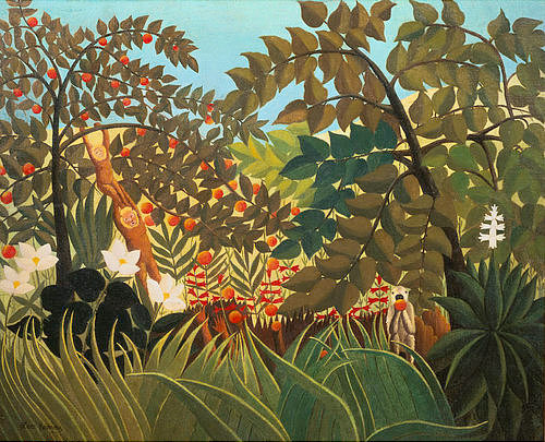 Henri Rousseau - Exotic landscape with playing monkeys