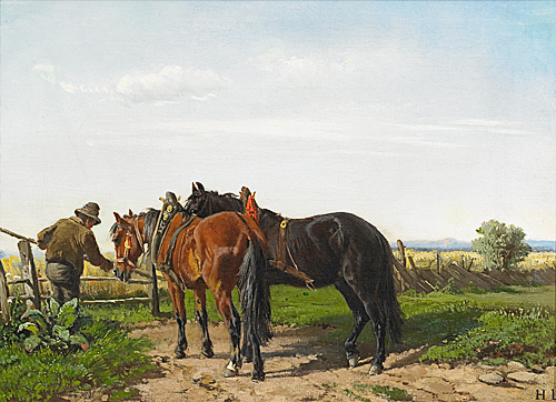 Ludwig Hartmann - Farmer with two horses at a field