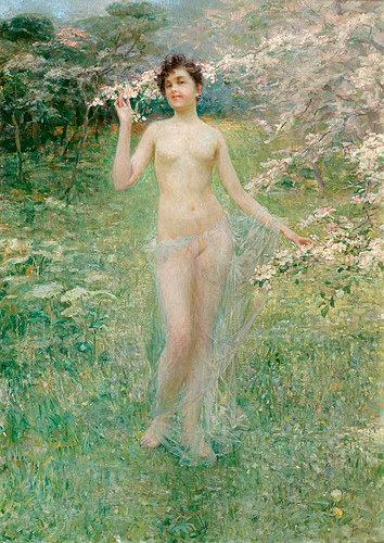 Paul Rieth - Female Nude at a springtime meadow