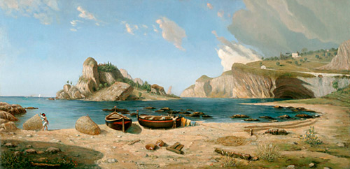 Gustav von Haugk - Fisherman at the beach of a south Italian sea bay