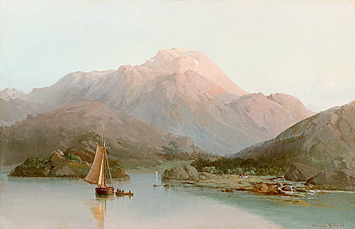 Wilhelm Melby - Fjord landscape with sailingboat