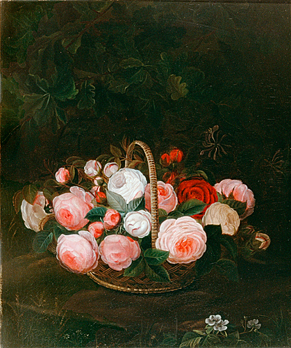 Johan Laurentz Jensen - zugeschr. - Flourish roses in a wicker basket