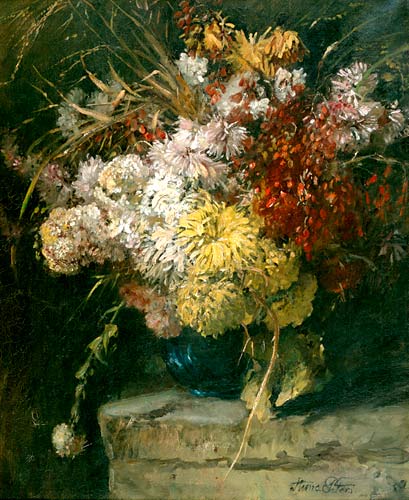 Anna Peters - Huge bouquet of autumn flowers in a blue vase