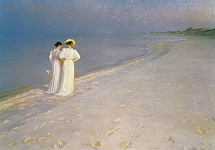 Peder Severin Kroyer - Summer Evening on the Skagen Southern Beach with Anna Ancher and Marie Kroyer   