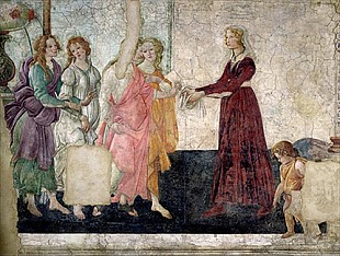 Sandro Botticelli - Venus and the Graces offering gifts to a young girl