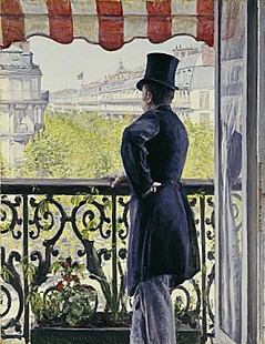 Gustav Caillebotte - Man with a top hat on a balcony at Boulevard Hausmann