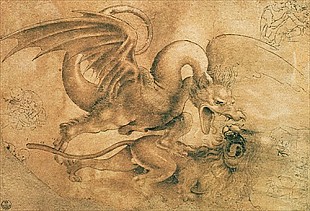 Leonardo da Vinci - Fight between a Dragon and a Lion