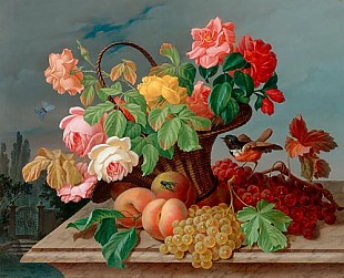 Anton Mollis - Still life with roses in a basket