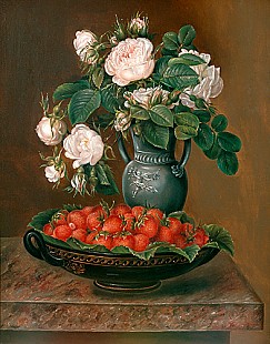 Johan Laurentz Jensen - zugeschr. - Still life with strawberries and roses