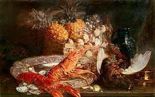 Georg Fischer-Elpons - Still life with fruits, lobster and pheasant
