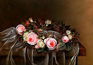Johan Laurentz Jensen - Still life of flowers with roses skein