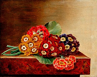 Johan Laurentz Jensen - Flower stillife with primula on a marble plate