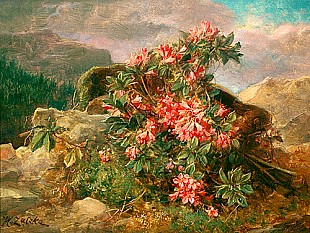 Hans Zatzka - Flower stillife in a mountain landscape