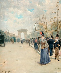 Jean Beraud - Parisian streets scene at the Arc de Triomphe