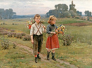 Cesar Pattein - Farmer children with flowers on the way home