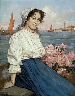Gustav Bauer - Venecian Flower Girl