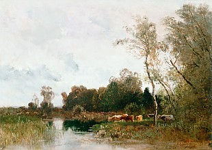 Josef Wenglein - Cows at a bayou in Bavarian bog landscape