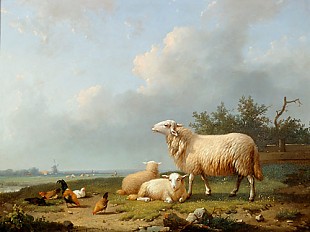Cornelis van Leemputten - Meadow scene in Belgian landscape