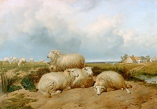Thomas Sidney Cooper - Sheep herd in a summer landscape in England