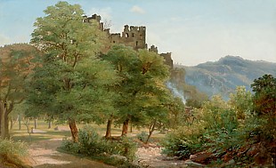 Frederik Hansen Södring - Evening in front a forest glade at the castle in Heidelberg in the summer