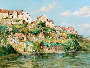 Edmond Marie Petitjean - View on to a southfrench village at the coast