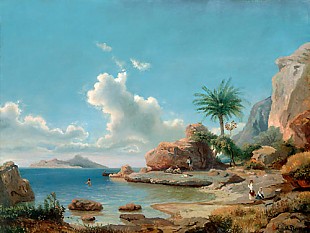 Albert Flamm - Beach scene at the gulf of Naples