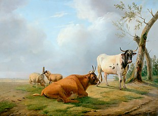 Eugène Joseph Verboeckhoven - Cows and sheep in summery landscape
