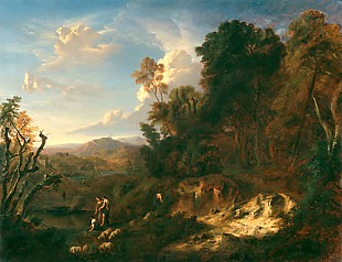 Johann Wilhelm Schirmer - Landscape with figures and sheep herd