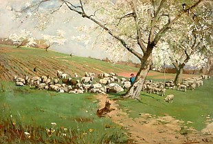 Hans von Bartels - Herd of sheep at a meadow