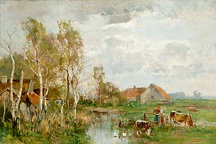 Karl Adam Heinisch - Rainy atmosphere at a village