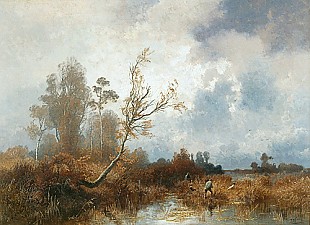 Josef Wenglein - Autumn day in Dachauer Moos with hunters