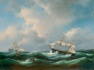 Govert van Emmerik - Sail ships on stormy lake