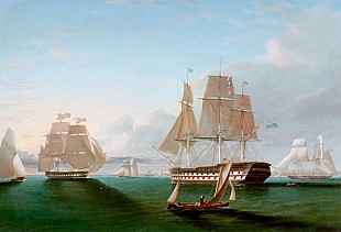 John Lynn - English fleet in the quiet waters at the harbor entrance to Portsmouth