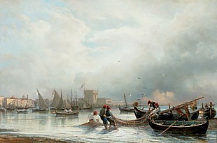 Eduard Hildebrandt - Fisherman in a southern harbor