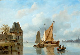 Nicolaas Johannes Roosenboom - Coast landscape with fisher boats