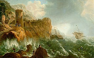 Jan Peeters - Shipwreck at rocky coast