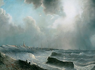 Albertus van Beest - Stormy sea at the coast in Scheveningen