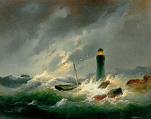 Josef Carl Berthold Püttner - Lighthouse in stormy weather