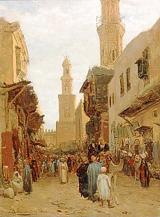 Themistokles von Eckenbrecher - Busy scene in the streets of Cairo